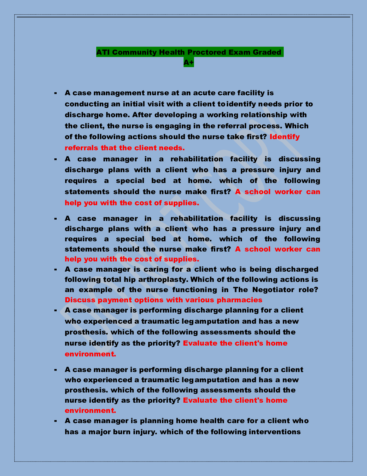 Preview image for ATI Community Health Proctored Exam Graded A+